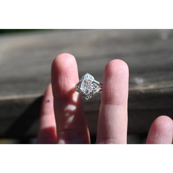 Art Deco Engagement Ring Raw Diamond Ring Sterling Silver Engagement Rin… - Picture 4 of 7